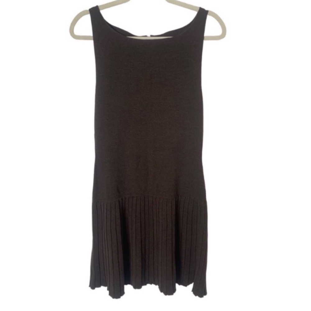 Alice + Olivia Small Brown Wool Drop Waist Pleated Skirt Sleeveless Dress